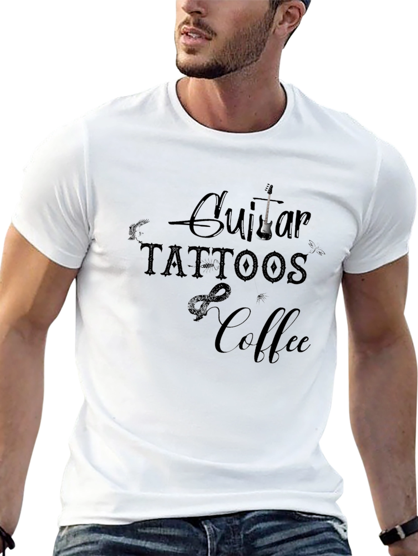 Guitar Tattoos Coffee Graphic T-Shirt