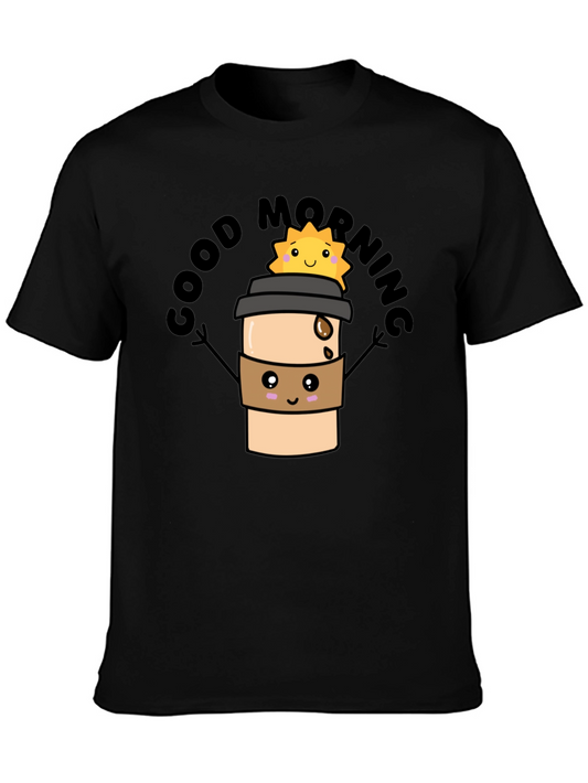 Good Morning Coffee Cartoon Black Tee
