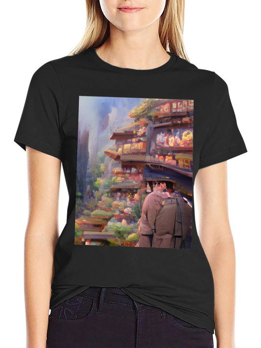 Artistic Landscape Print Black Tee