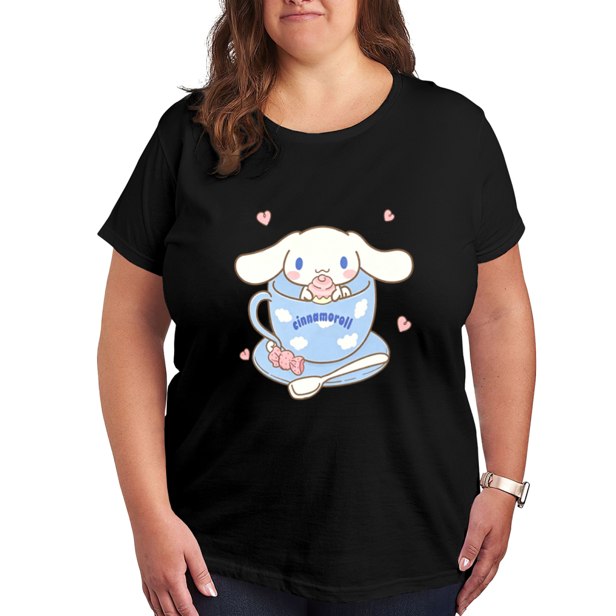 Cozy Cup?Style Cinnamoroll Heart Plus?Size Ladies White T?Shirt