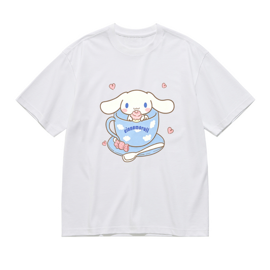 Cozy Cup?Style Cinnamoroll Heart Plus?Size Ladies White T?Shirt