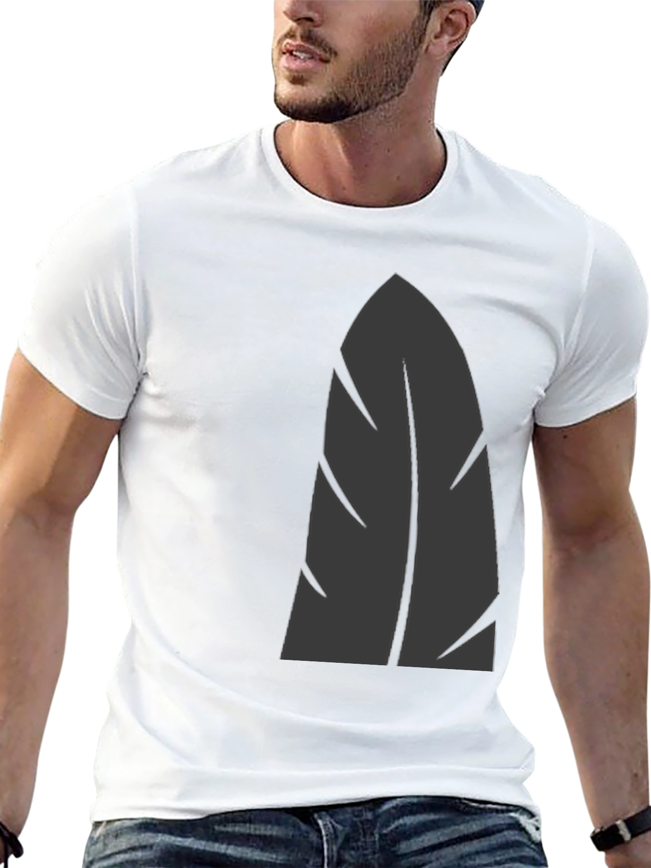 Mens Black Graphic Tee - Stylish Leaf Design