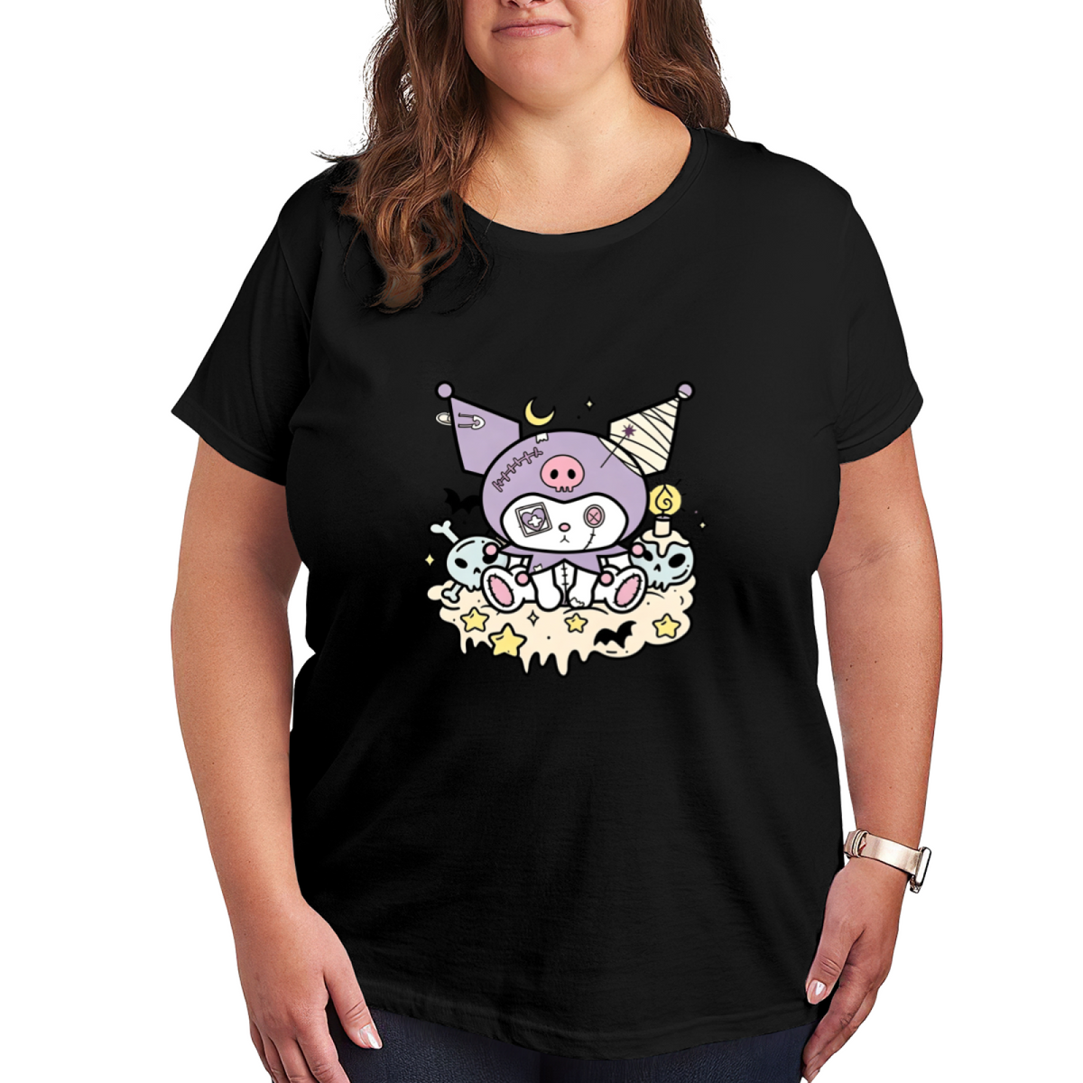 Doll?Style Halloween Kuromi Spooky Cute Plus?Size Ladies Tee