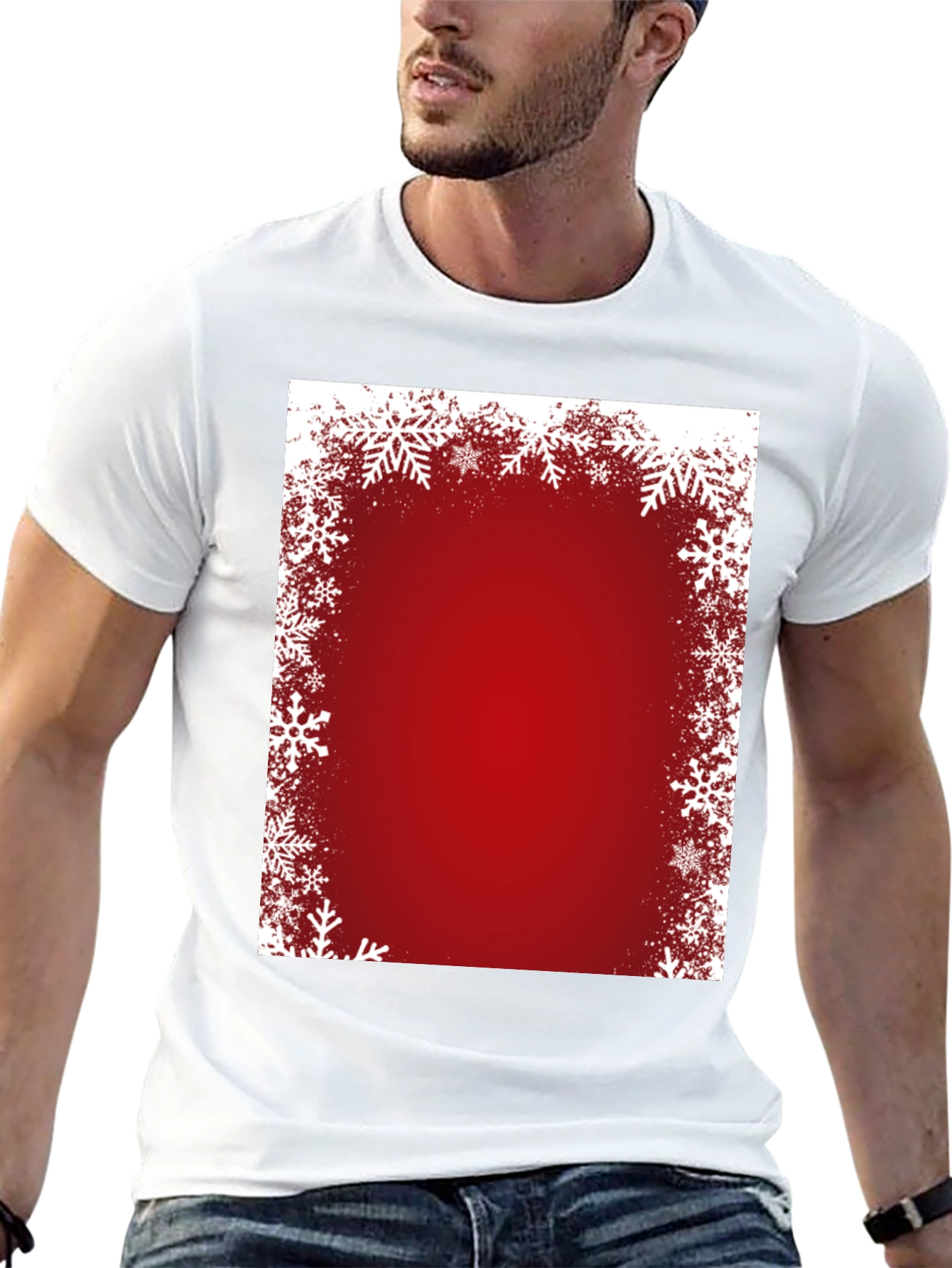 Festive Snowflake Border Red T-Shirt