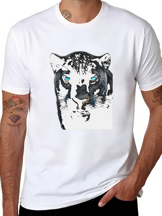 Black T-Shirt with Artistic Jaguar Graphic Print