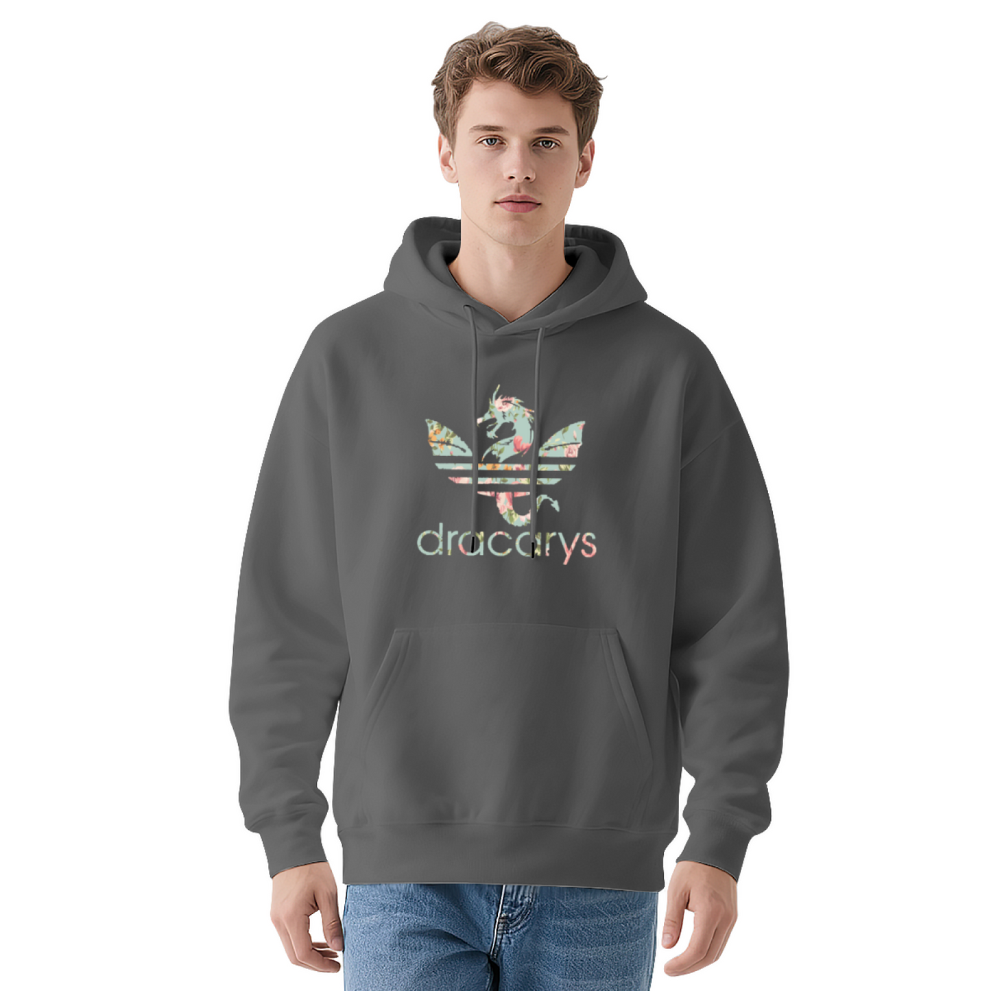 Floral Dracarys Dragon White Unisex Hoodie, Cozy Relax Fit