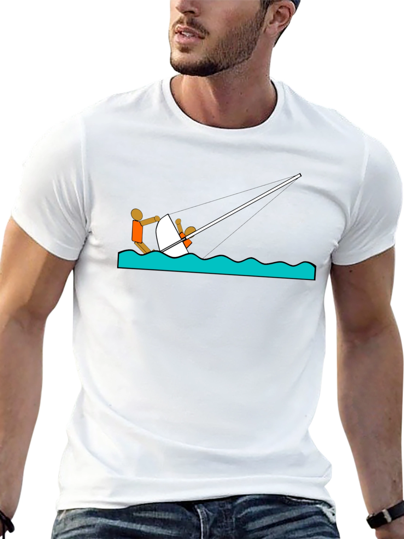 Black Sailing Tee - Stick Figure Design