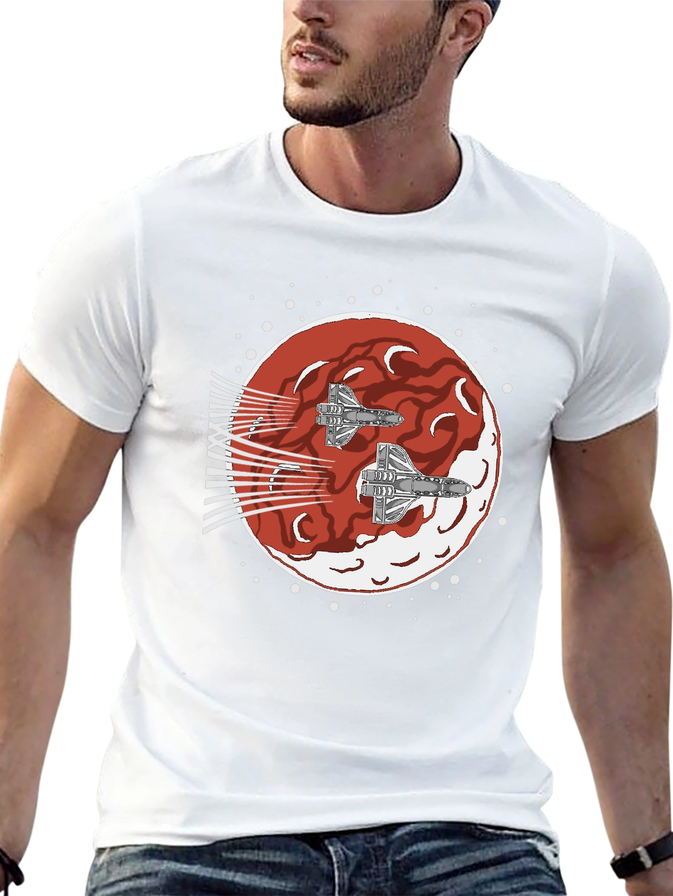 Sci-Fi Spaceship Red Planet T-Shirt