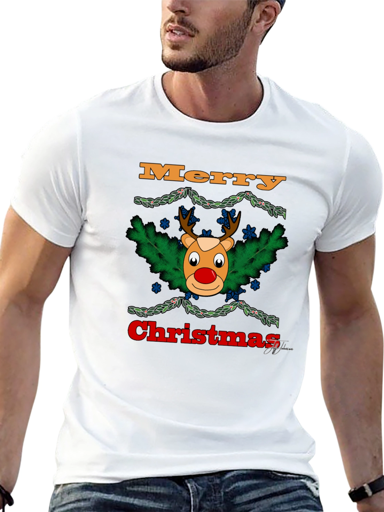 Festive Christmas Reindeer Graphic T-Shirt