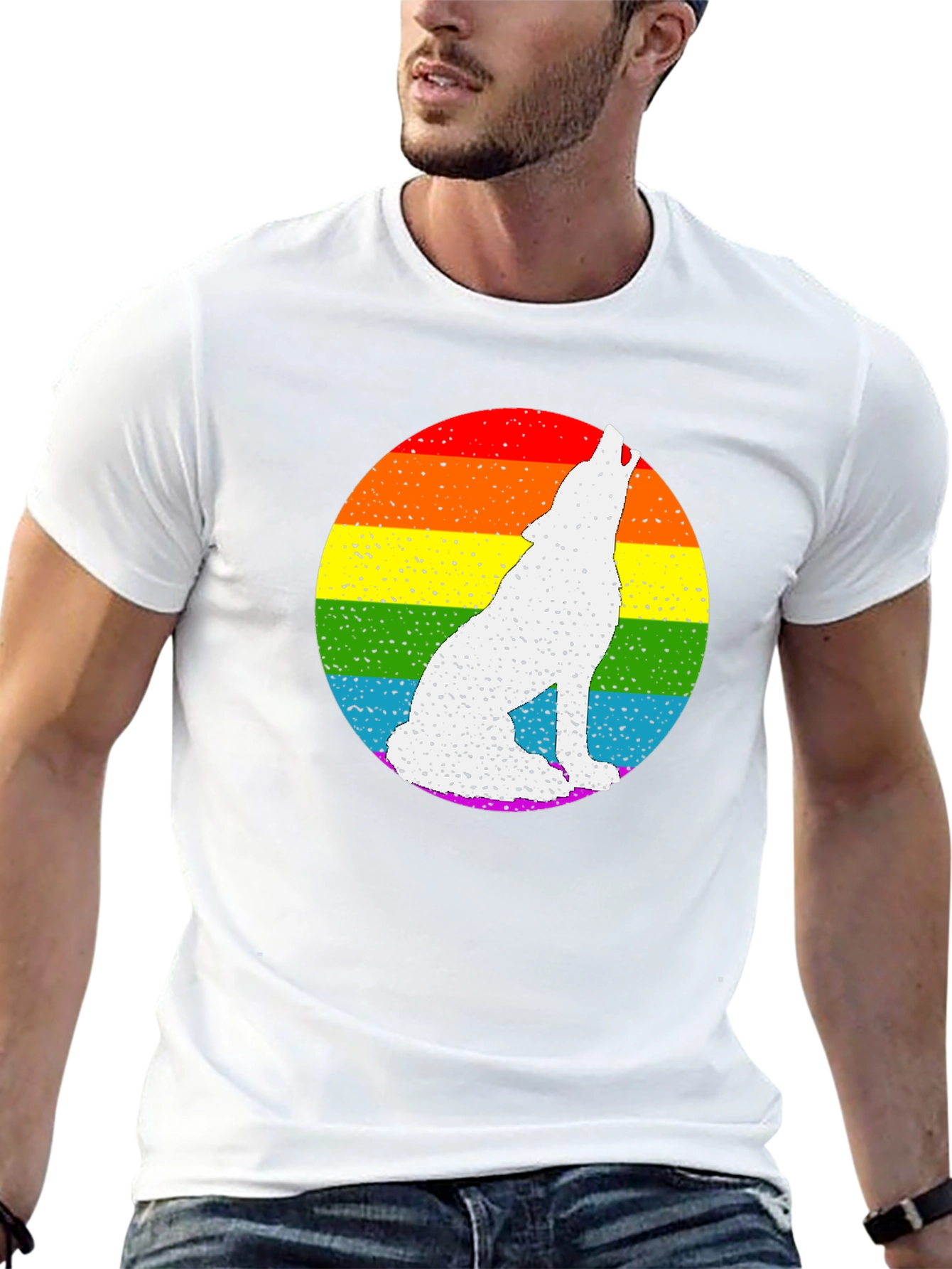 Rainbow Wolf Graphic Tee - Black Cotton Blend