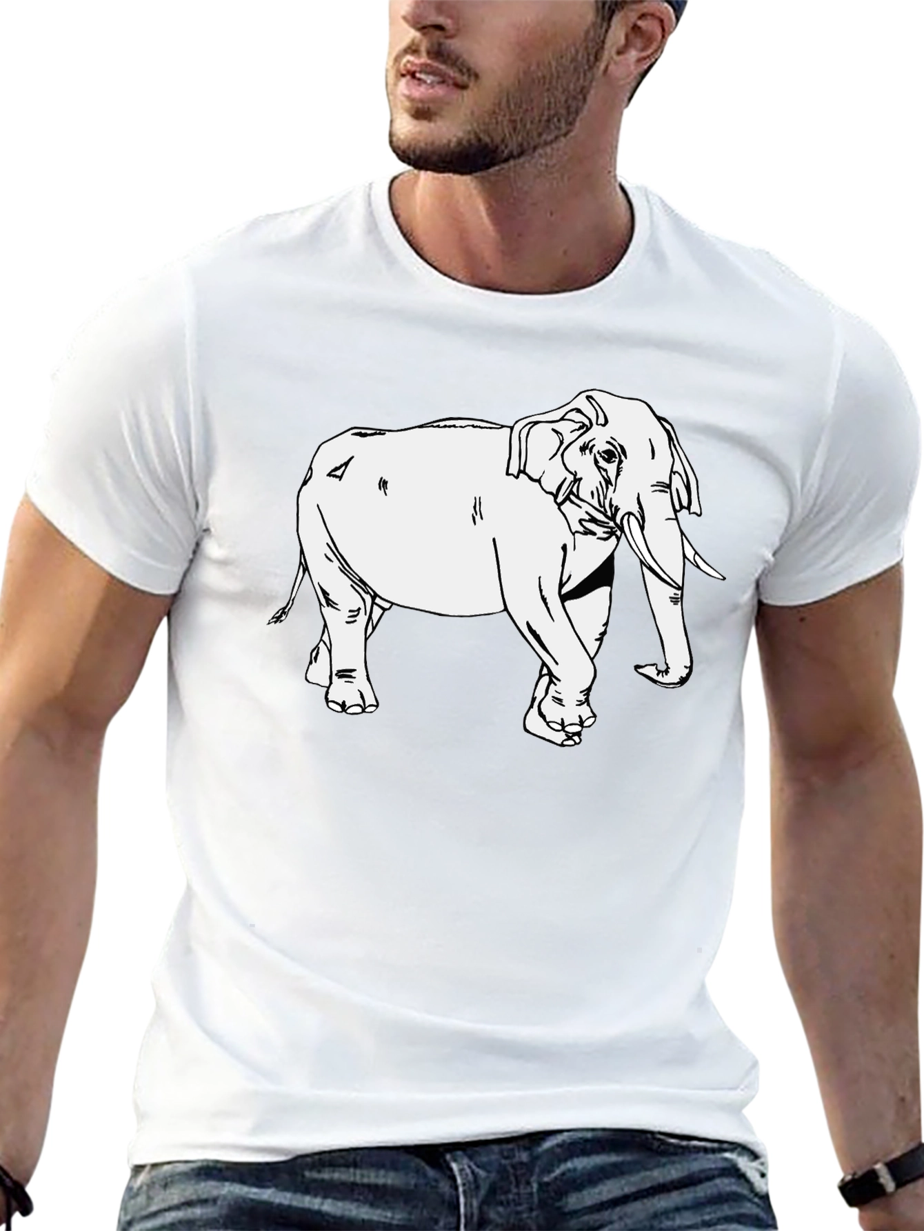 Elephant Graphic Print T-Shirt - Casual Black Tee