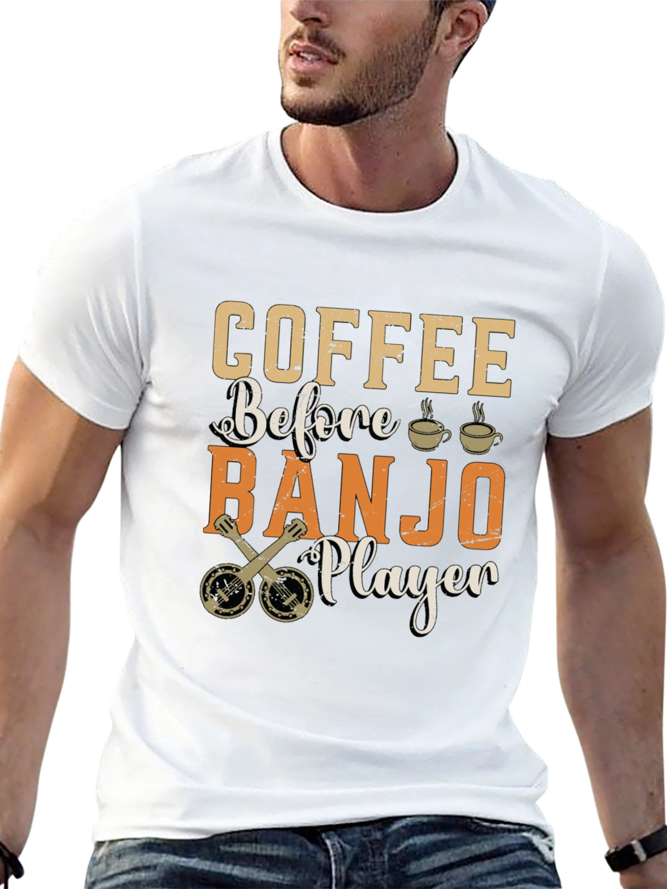 Coffee Before Banjo Player Graphic T-Shirt