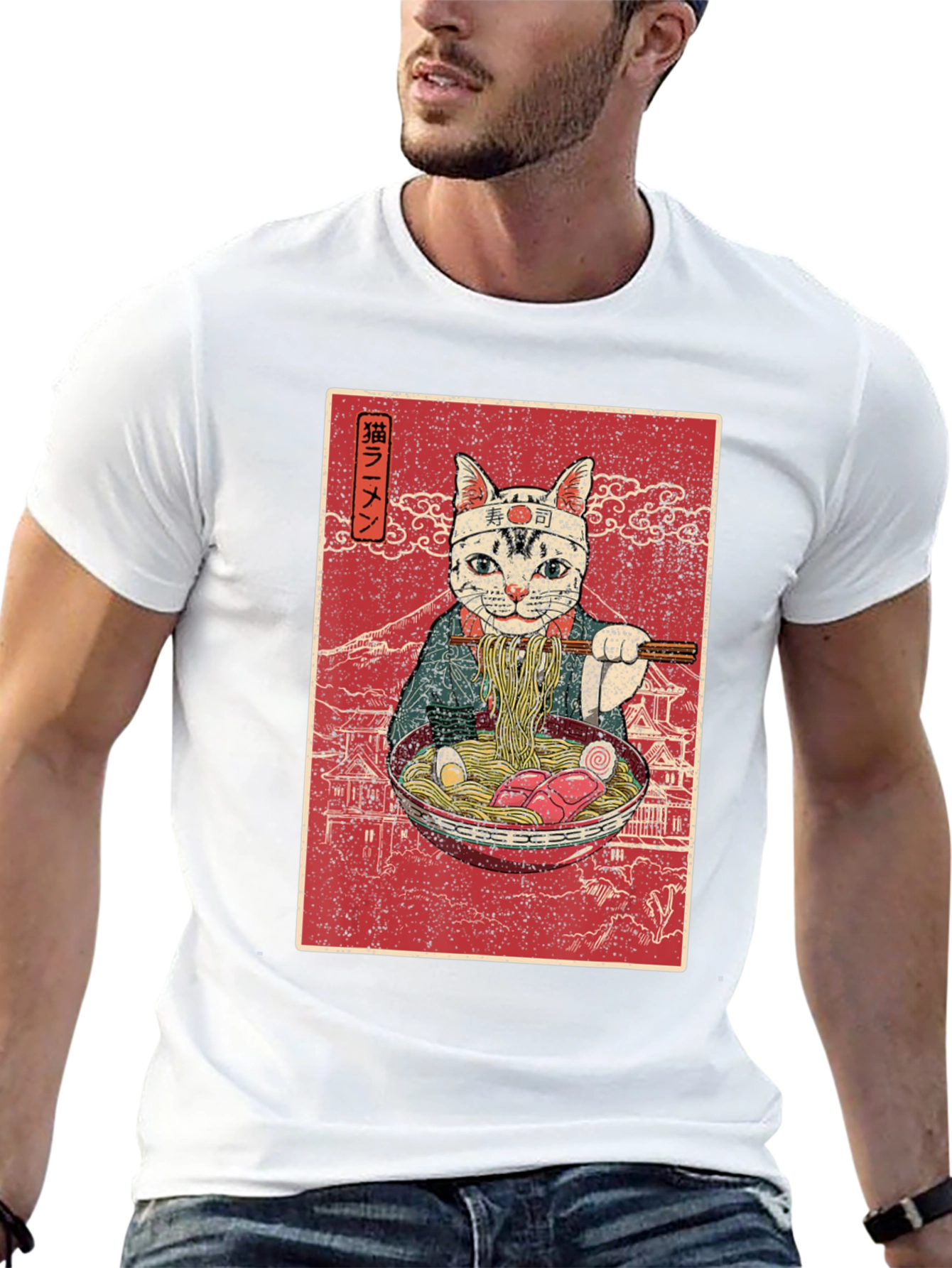 Ramen Cat Graphic T-Shirt - Japanese Art Style