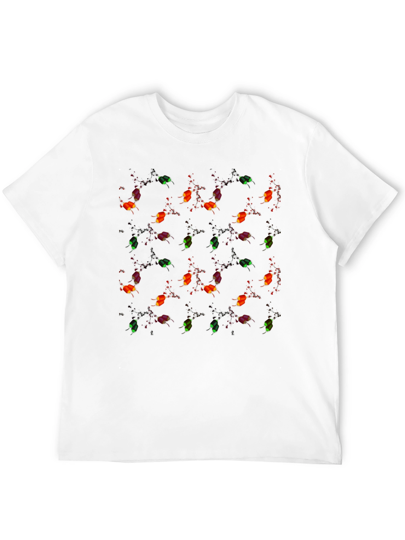 Whimsical Firefly Pattern Black Crew Neck T-Shirt
