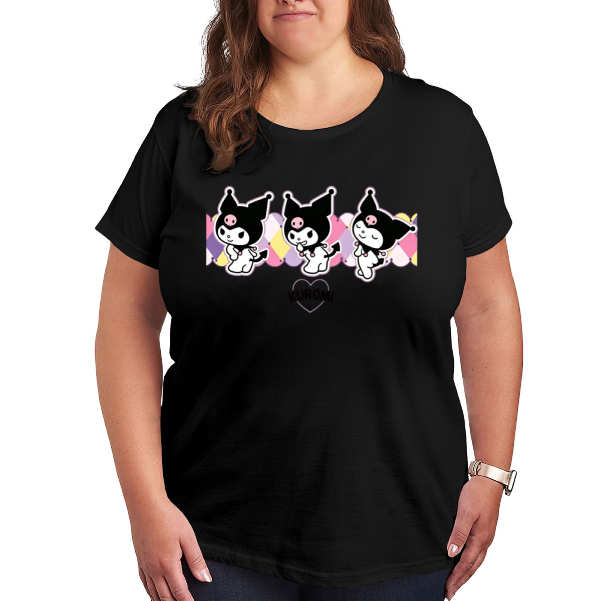 Cute Triple Kuromi Character Group Plus Size Women Fashion Tee
