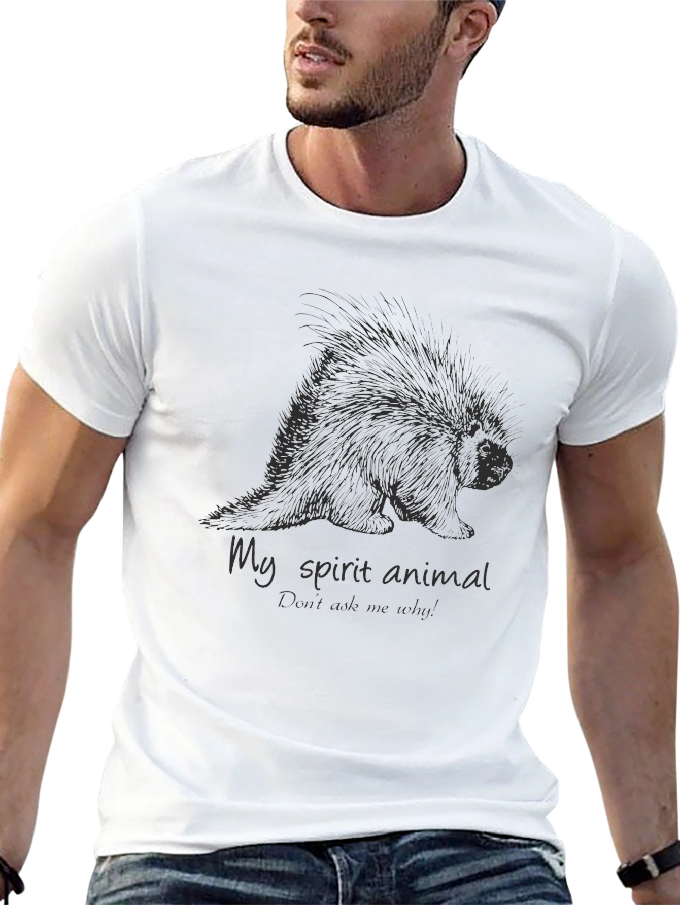 Porcupine Spirit Animal Graphic Tee - Black