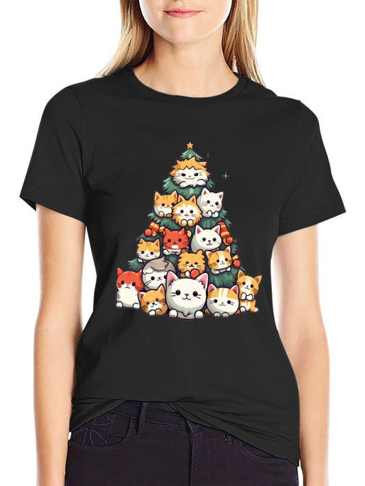 Cute Cats Christmas Tree Graphic Tee