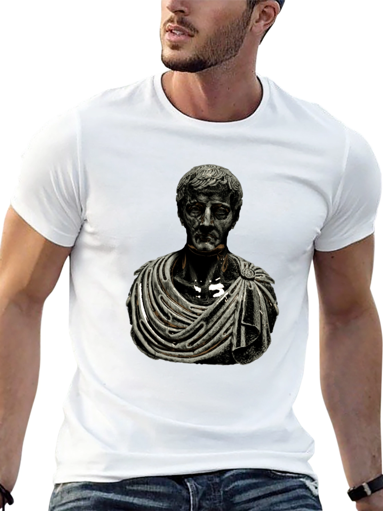 Roman Bust Graphic Tee - Black Cotton Blend