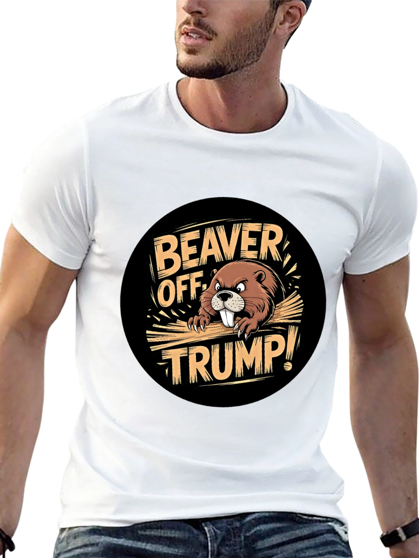 Beaver Off Trump Black Graphic Tee