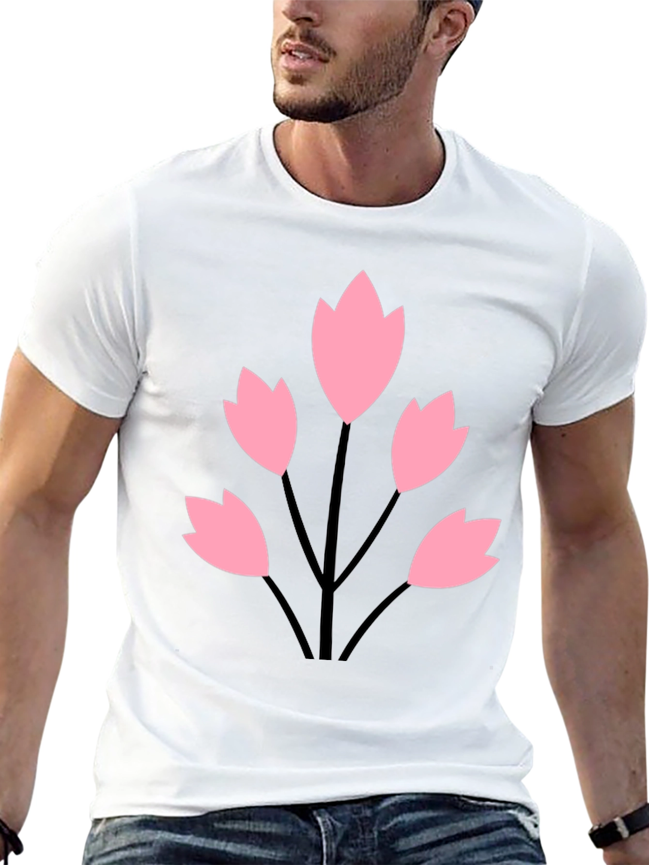 Black Tee with Floral Graphic