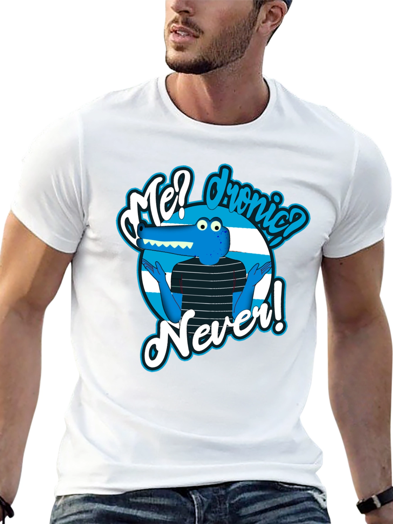 Funny Cartoon Alligator T-Shirt - Me? Dronic? Never!