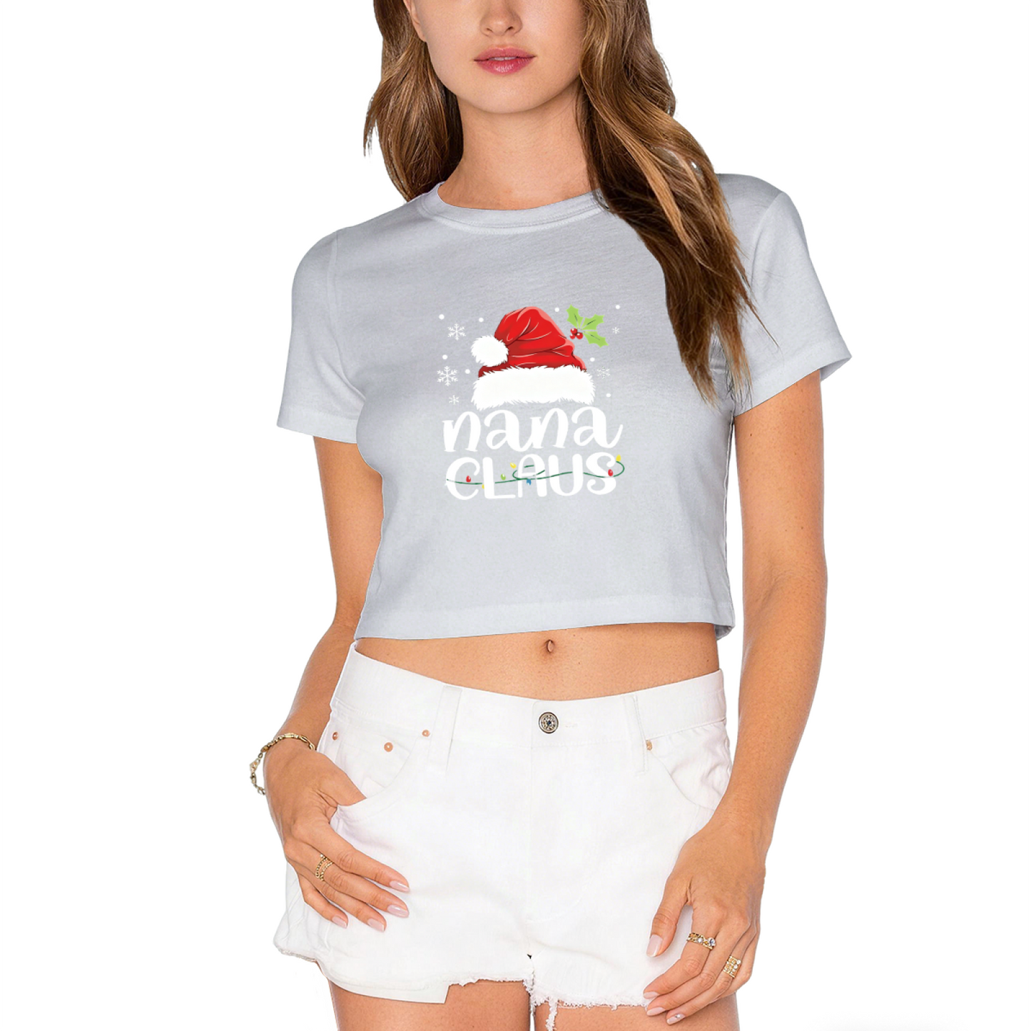 Nana Claus Santa Hat Christmas Light Holiday Crop Top