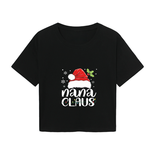 Nana Claus Santa Hat Christmas Light Holiday Crop Top