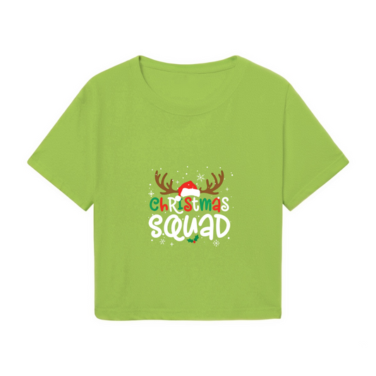 Christmas Squad Reindeer Santa Hat Holiday Crop T?Shirt
