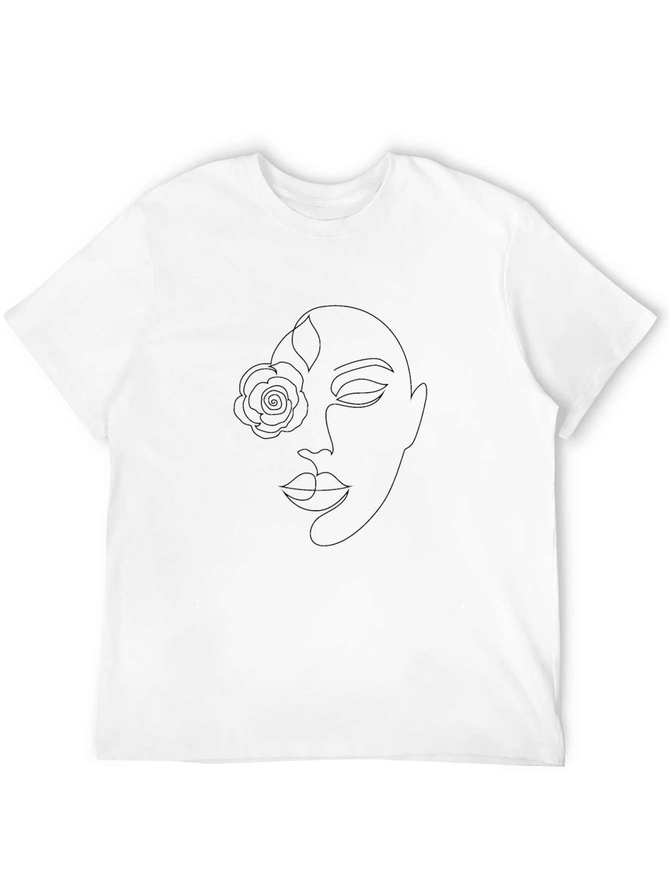 Minimalist Face & Rose Graphic Black T-Shirt