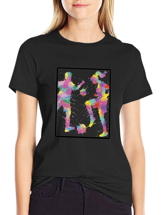 Colorful Soccer Players Graphic Black T-Shirt