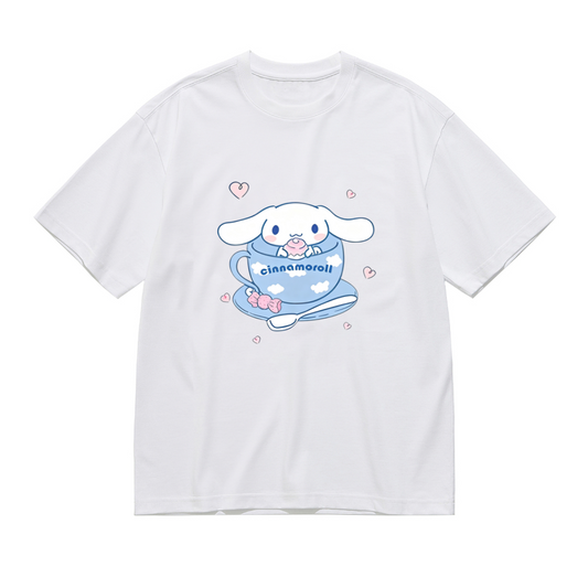 Plus Size Women Lovely Cinnamoroll Teacup Heart?Decor Plus?Size T?Shirt