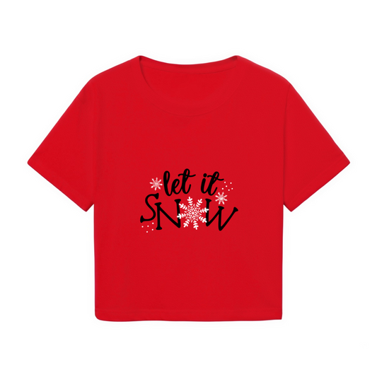 Let It Snow Bold Black Font Christmas Red Crop Top