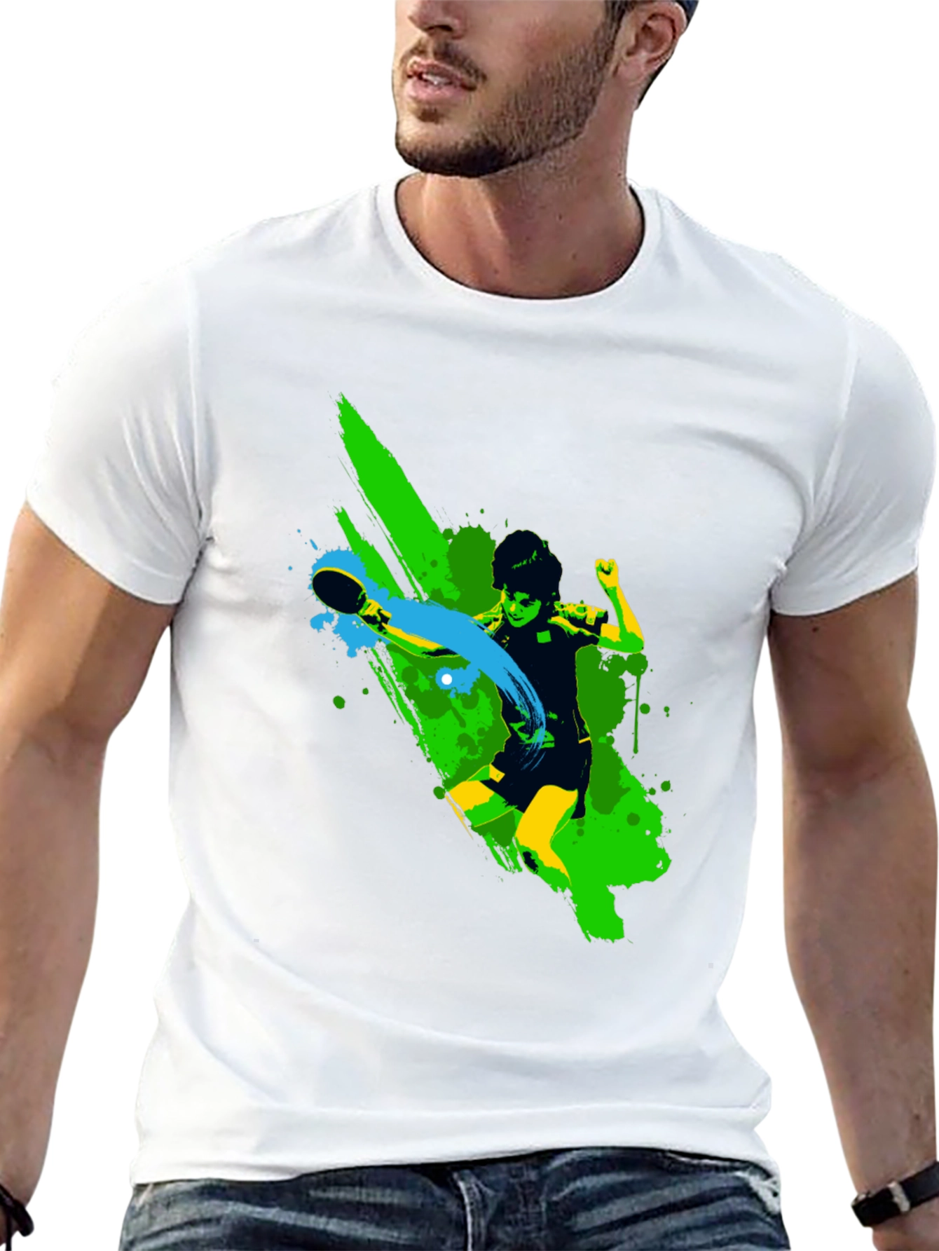 Ping Pong Player Graphic Black T-Shirt