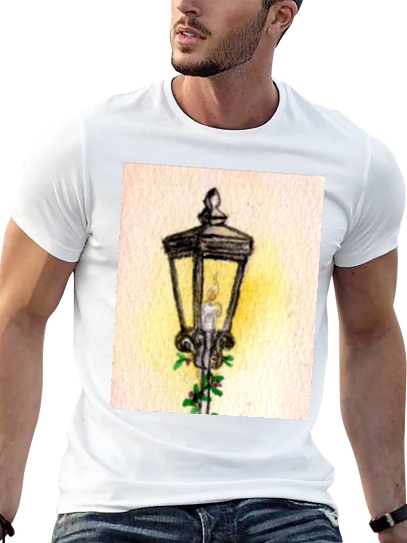 Whimsical Street Lamp Graphic Tee - Classic Black