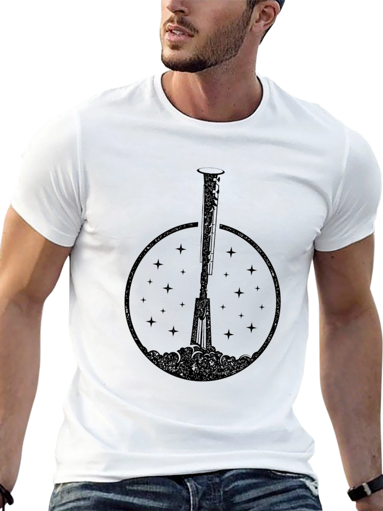 Astronaut Rocket Launch Graphic Tee - Black