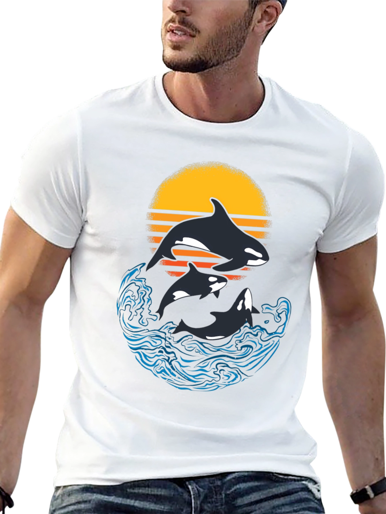 Orca Sunset Graphic T-Shirt - Black