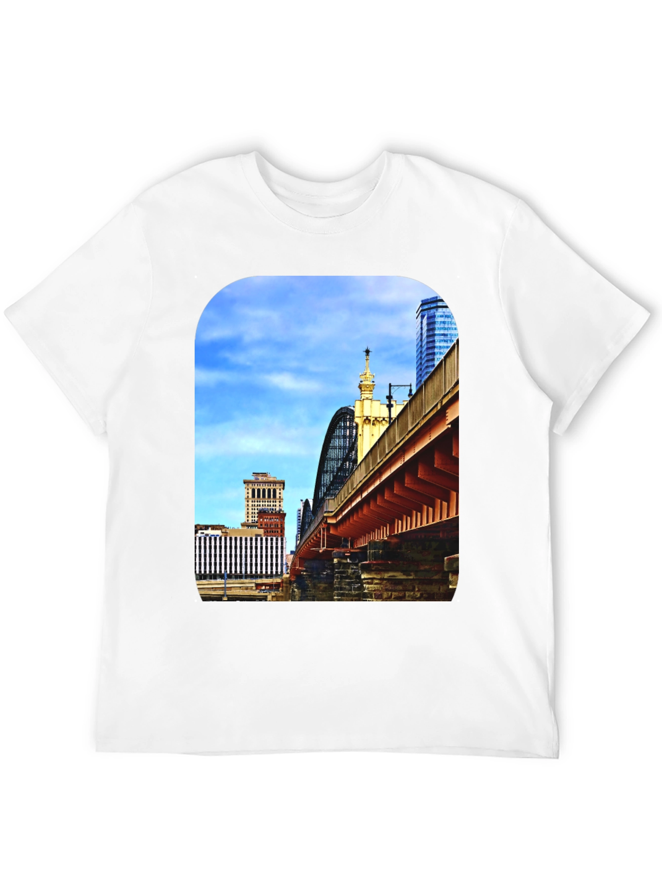 City Bridge Print Black Crewneck T-Shirt