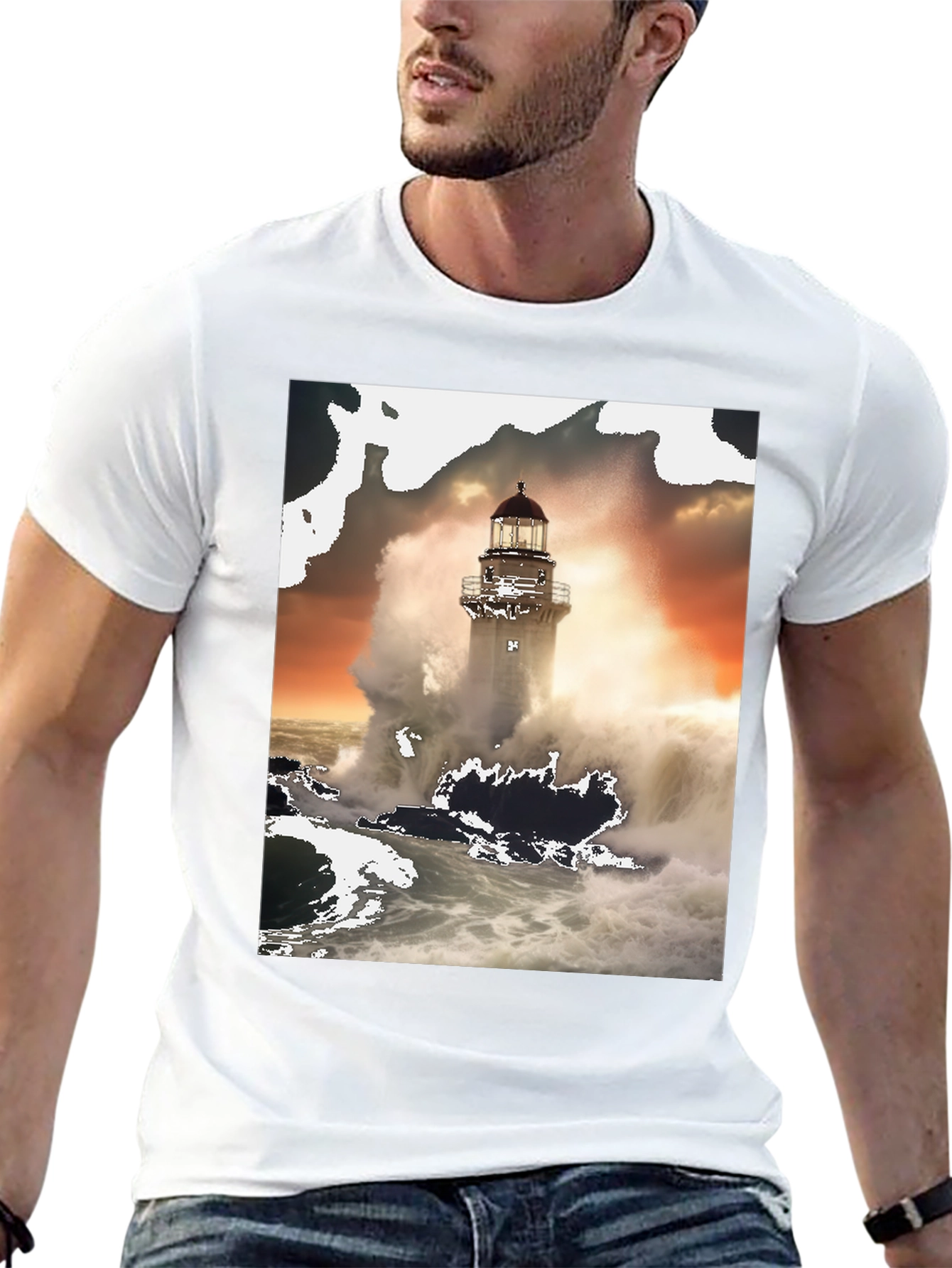 Lighthouse Wave T-Shirt - Black Graphic Tee