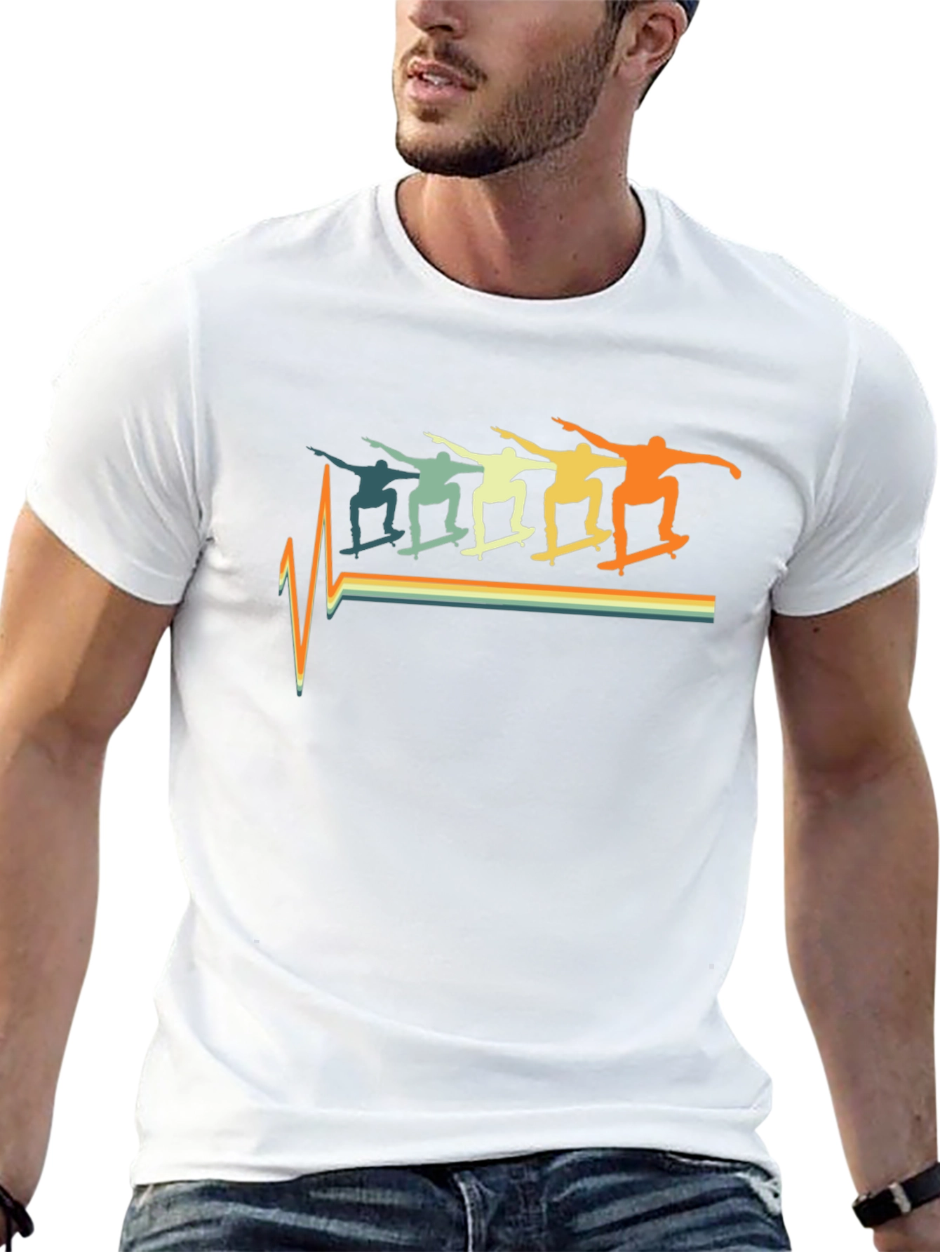 Retro Skateboard Heartbeat Graphic T-Shirt