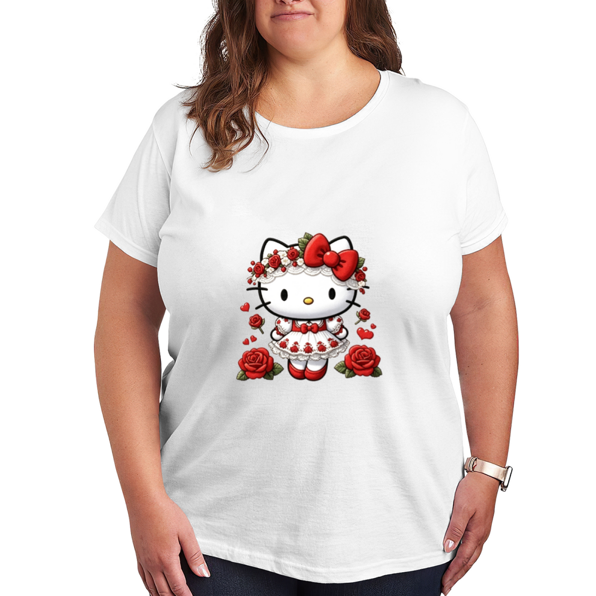 Rose Floral Dress Hello Kitty Dark Romantic Plus?Size Women Tee