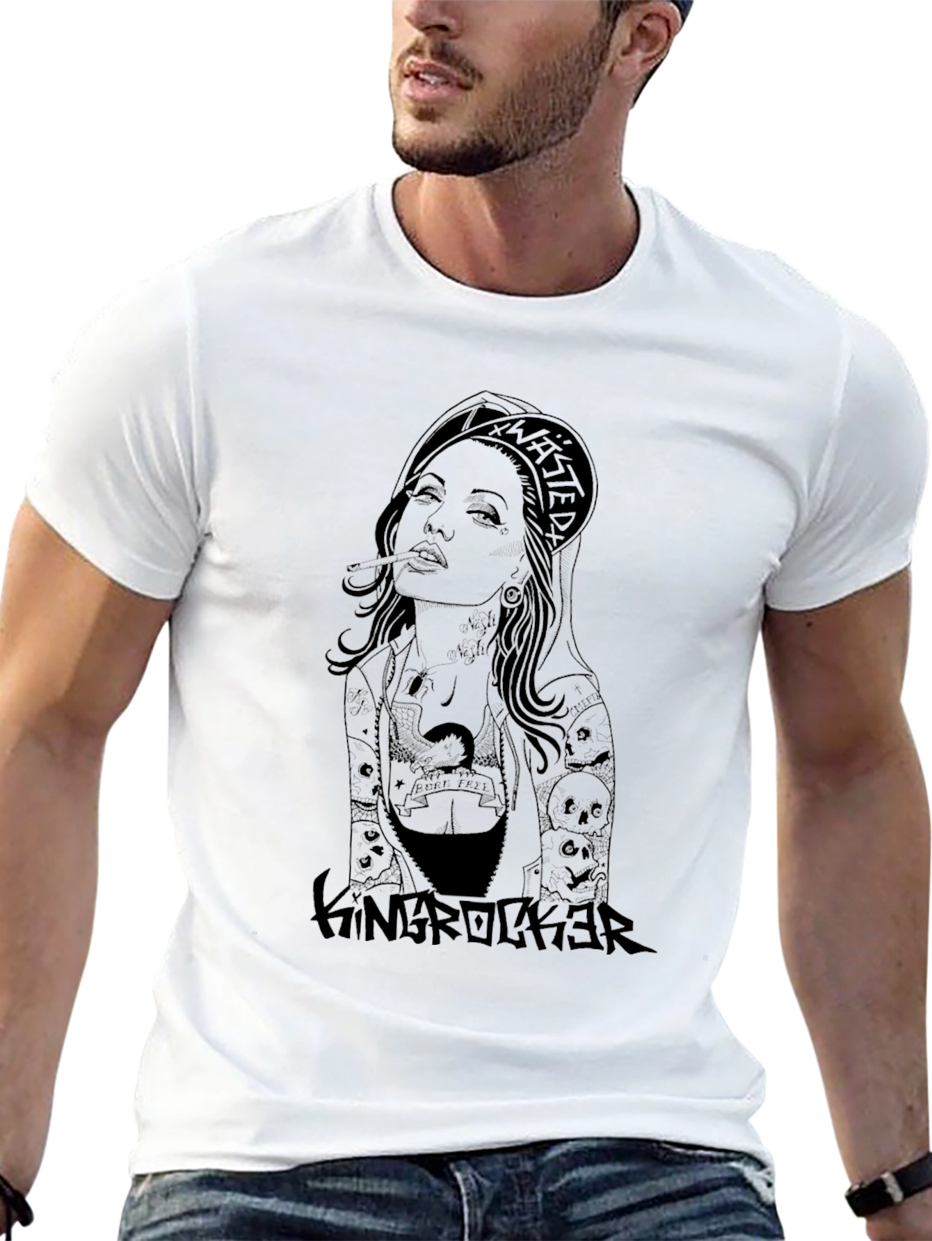 King Rocker Tattoo Graphic Black T-Shirt