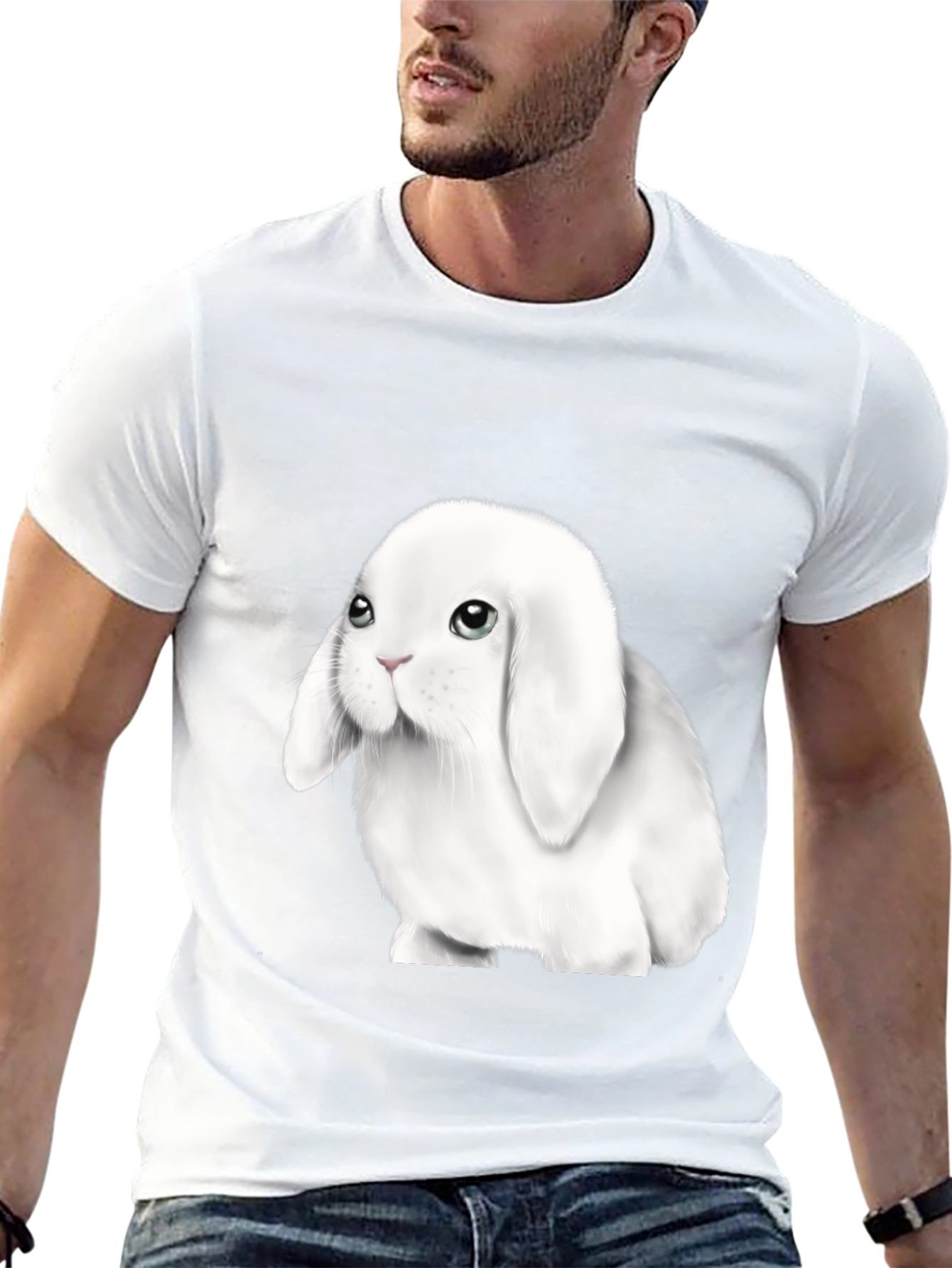 Cute Lop-Eared Bunny Graphic Tee - Black