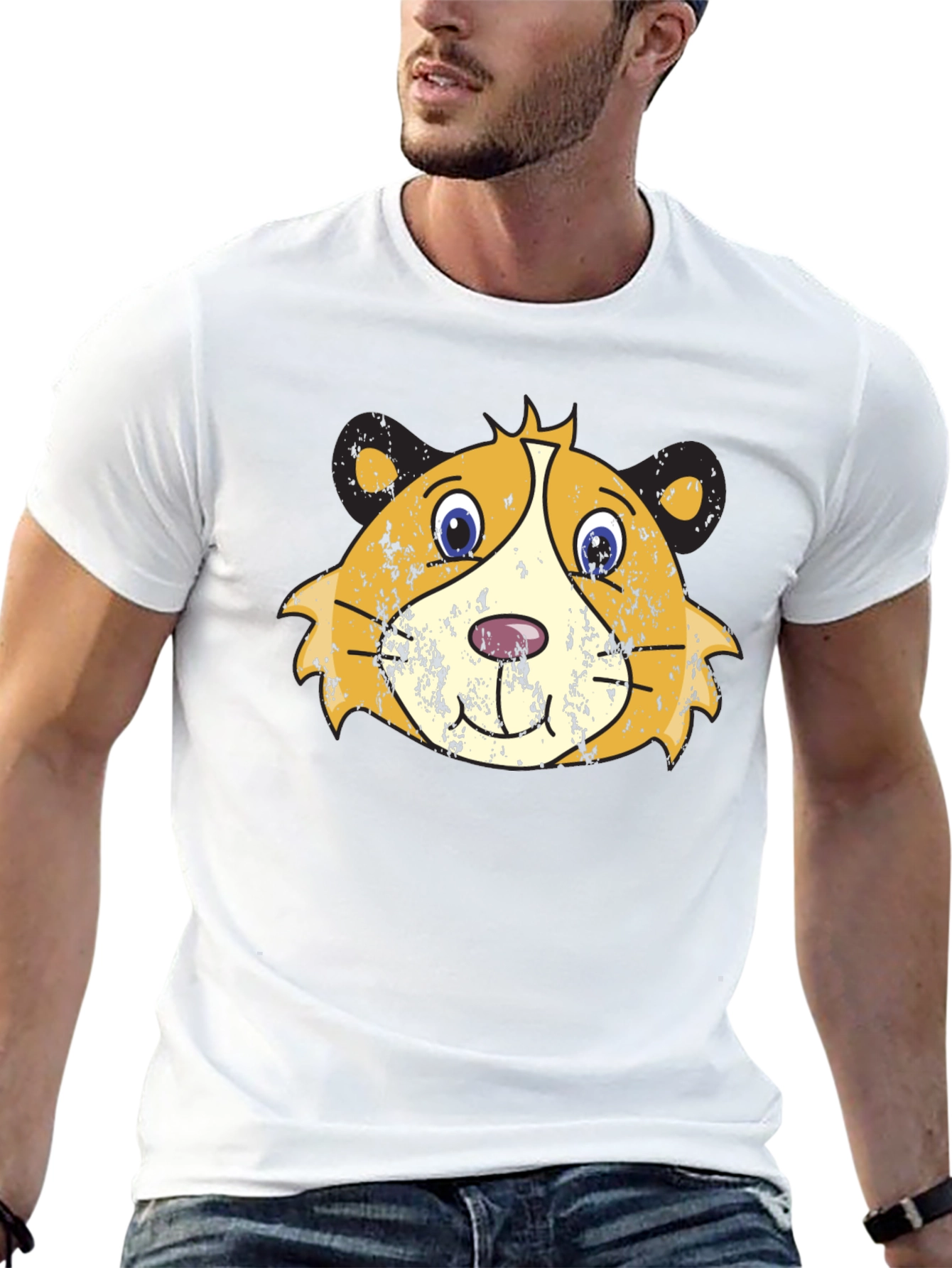 Guinea Pig Graphic T-Shirt - Distressed Cartoon Design