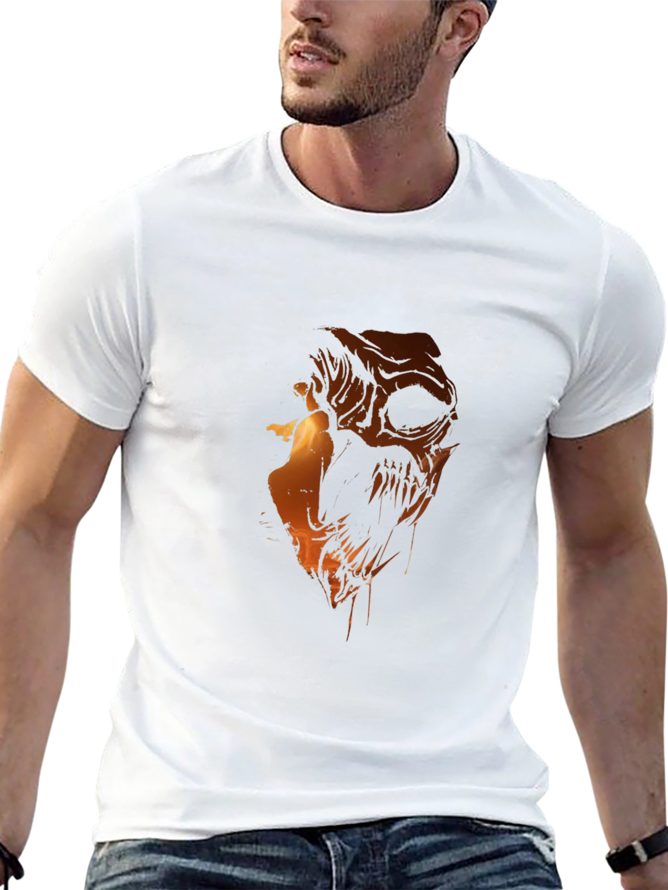 Fiery Skull Graphic Print Black T-Shirt