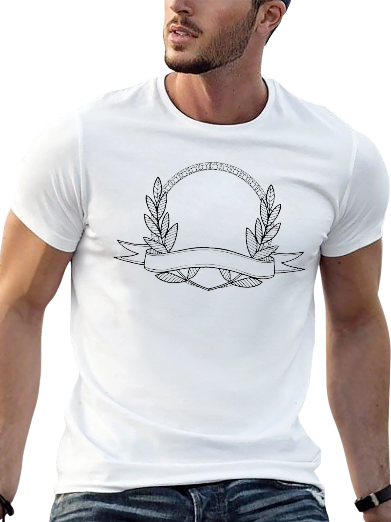 Black T-Shirt with Laurel Wreath Graphic