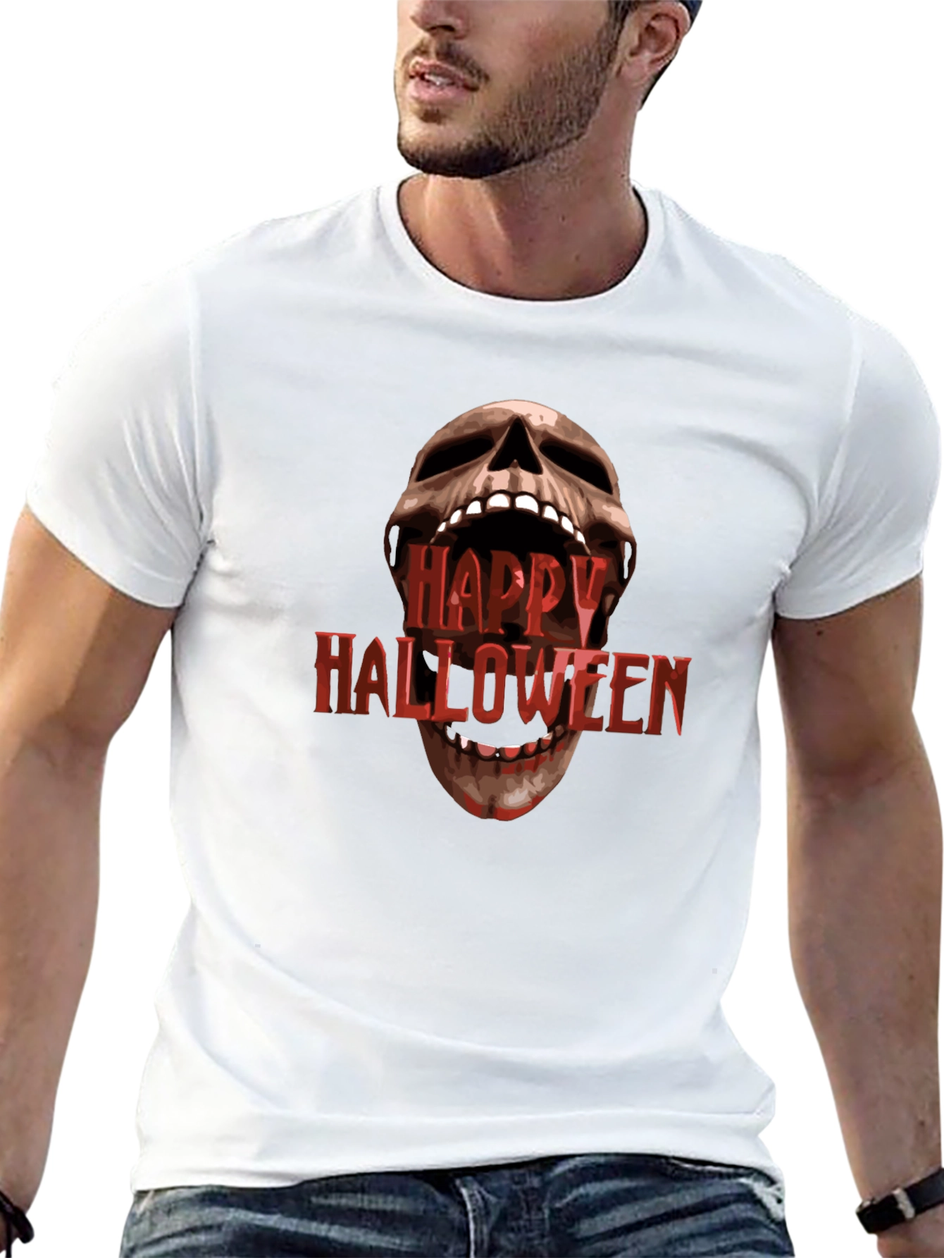 Happy Halloween Skull Graphic Black T-Shirt