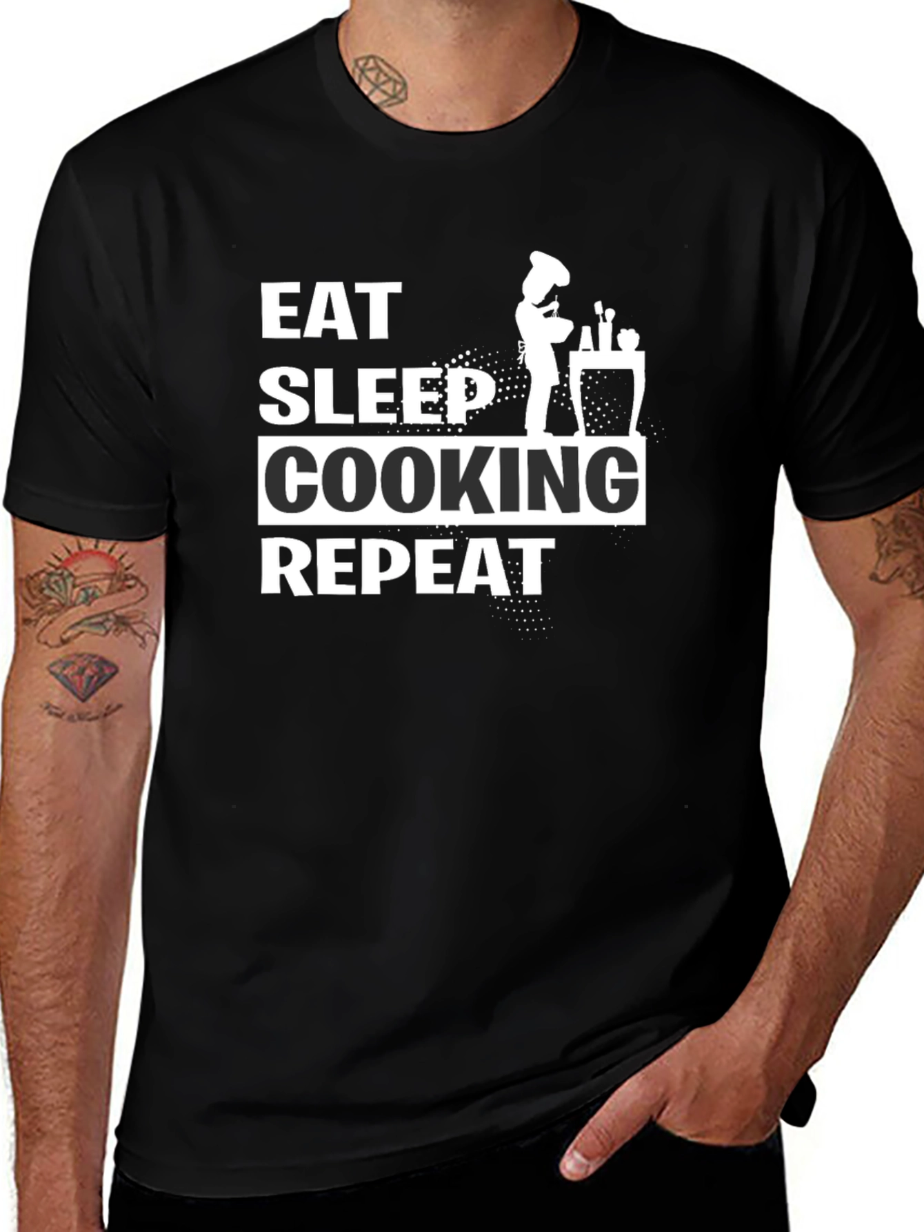 Eat Sleep Cooking Repeat Black T-Shirt