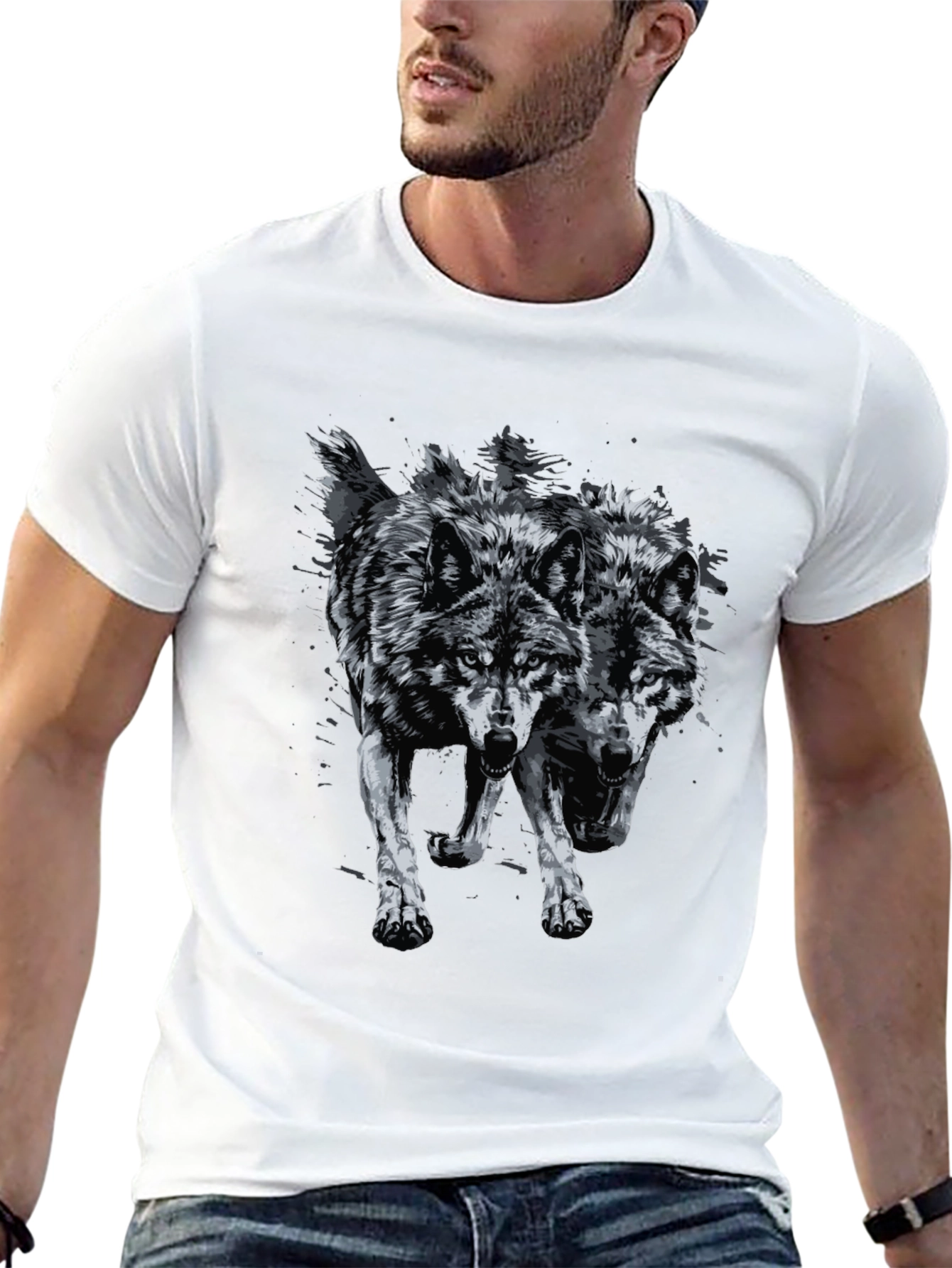 Two Wolves Graphic Print Tee