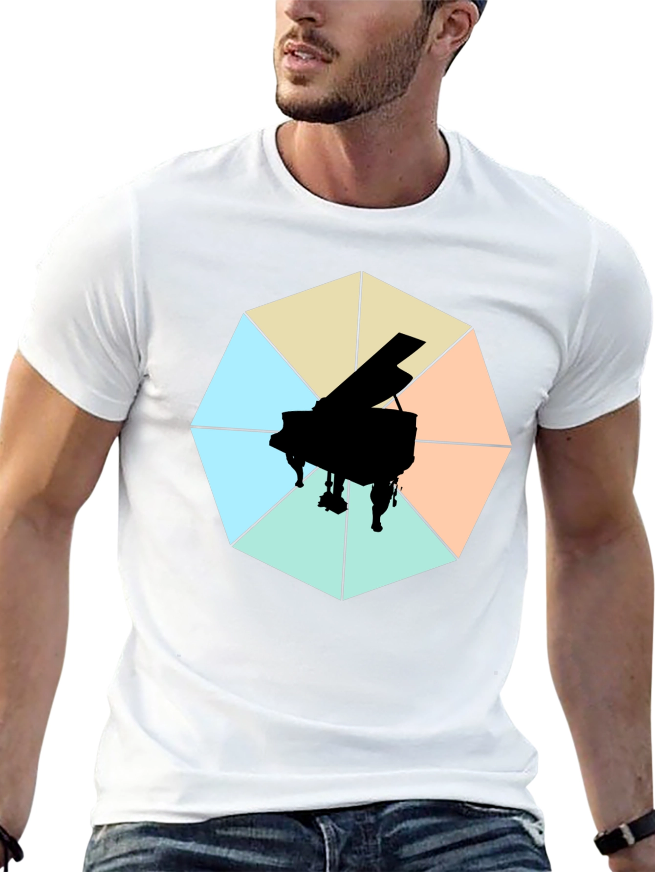 Geometric Piano Graphic Tee - Modern Musical Style