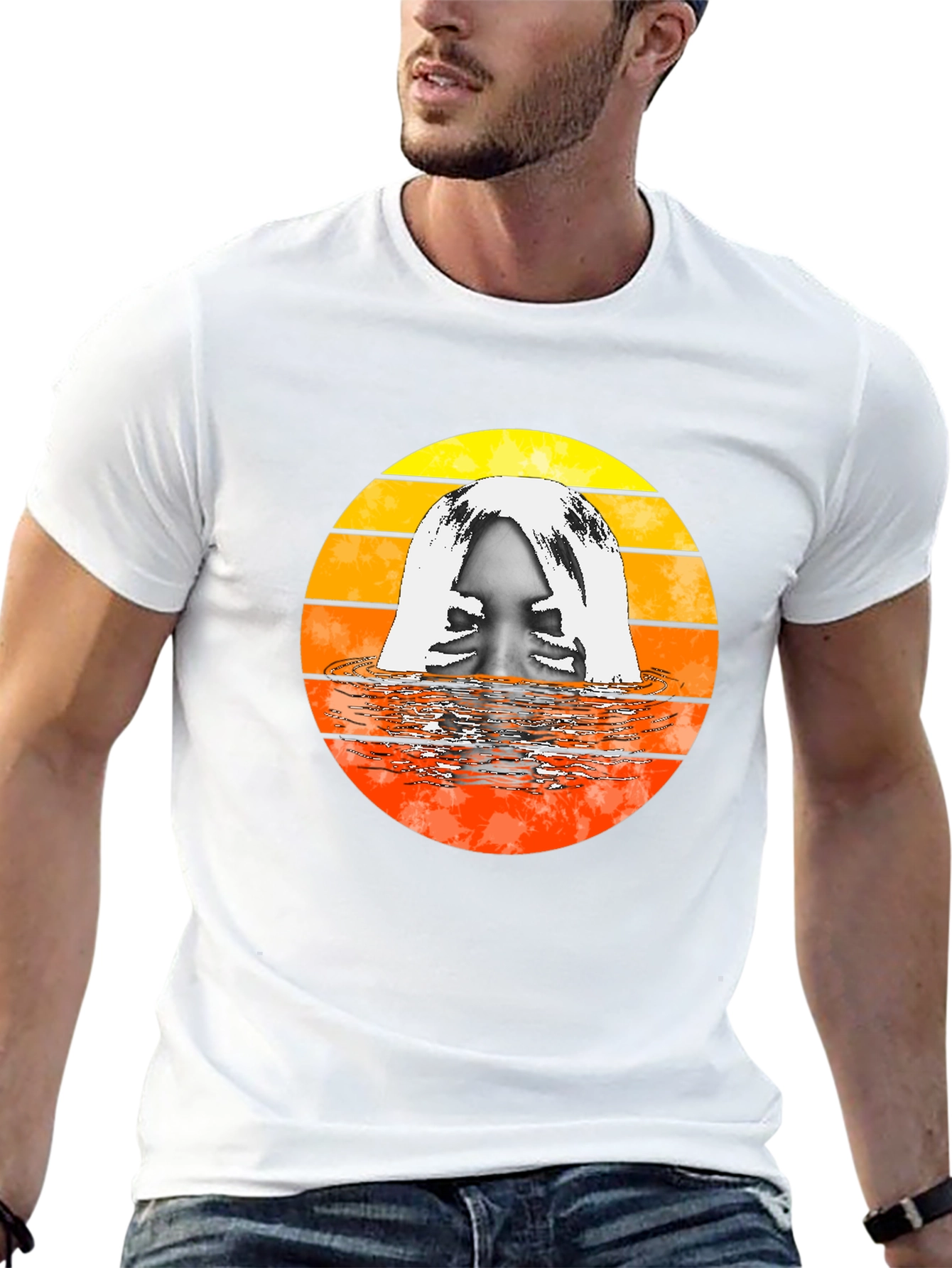 Retro Sunset Woman in Water Graphic T-Shirt